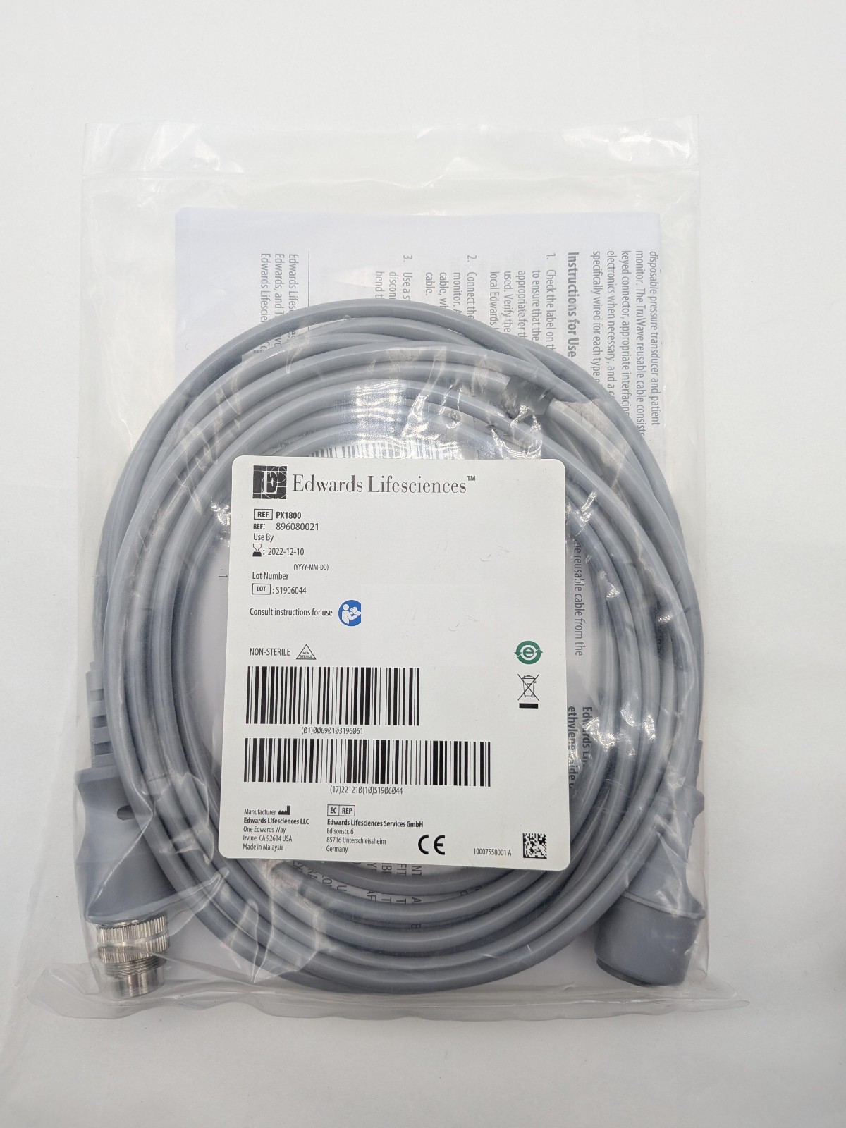 PP33: Edward Lifesciences PX1800 Reusable Cable New Sealed EXP. 12-2023