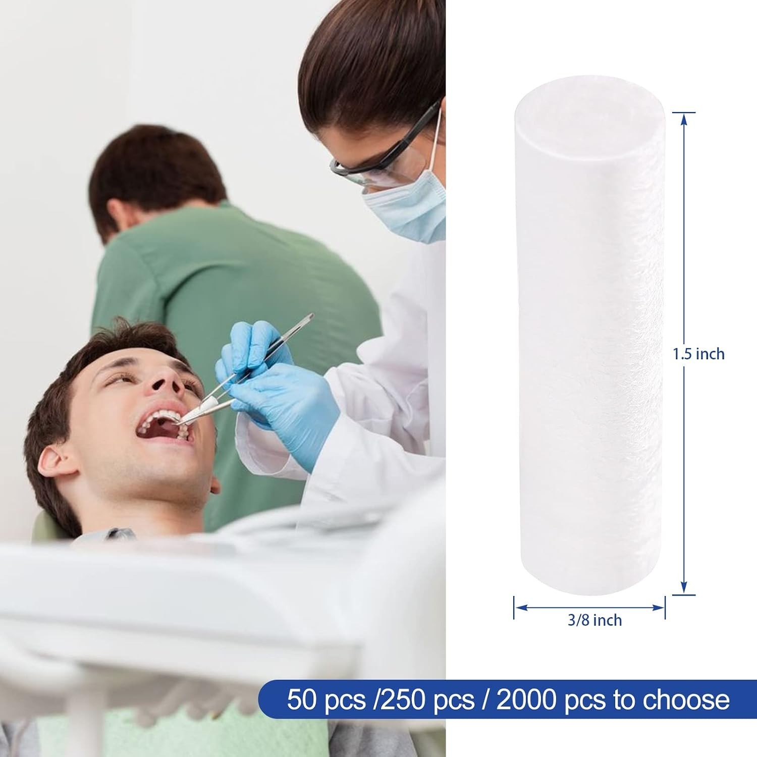2000 Pcs Dental Cotton Rolls 1.5” Rolled Cotton Non-Sterile High Absorbent C…