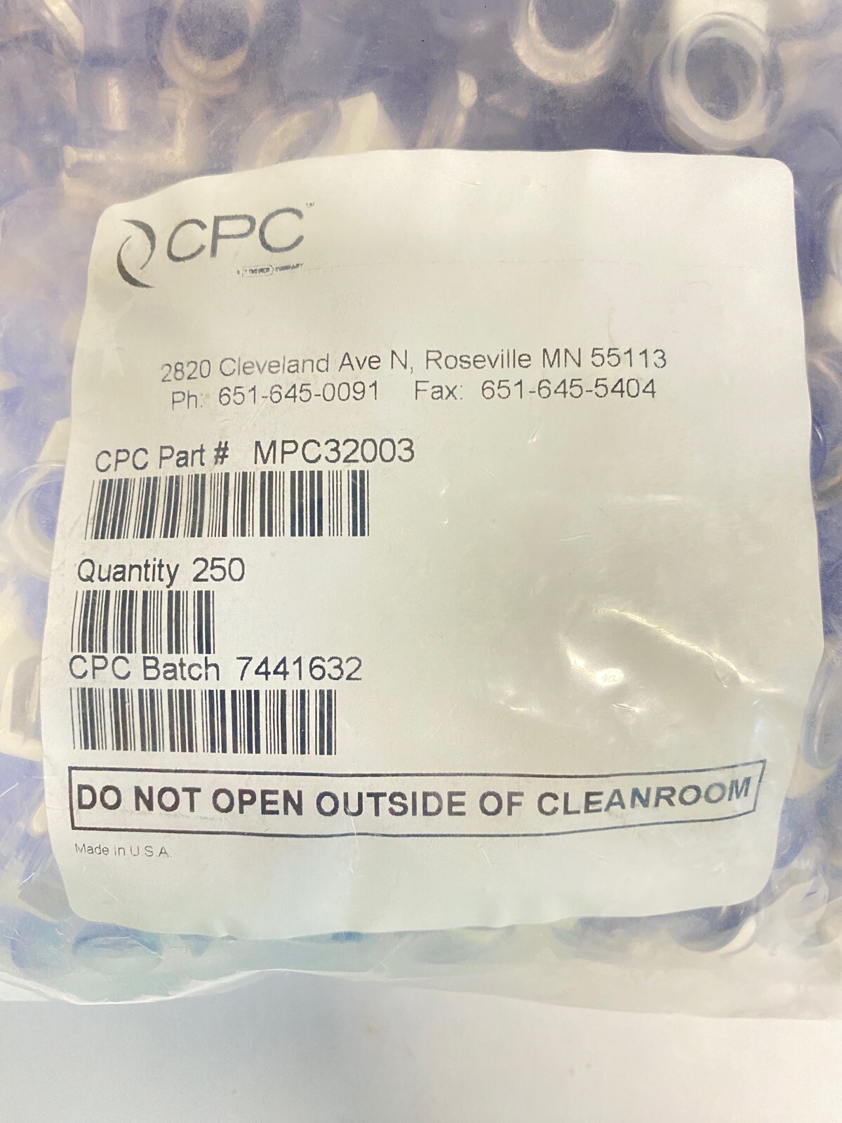 (250/Pack) CPC Polycarbonate MPC Non-Valved Coupling Caps MPC32003