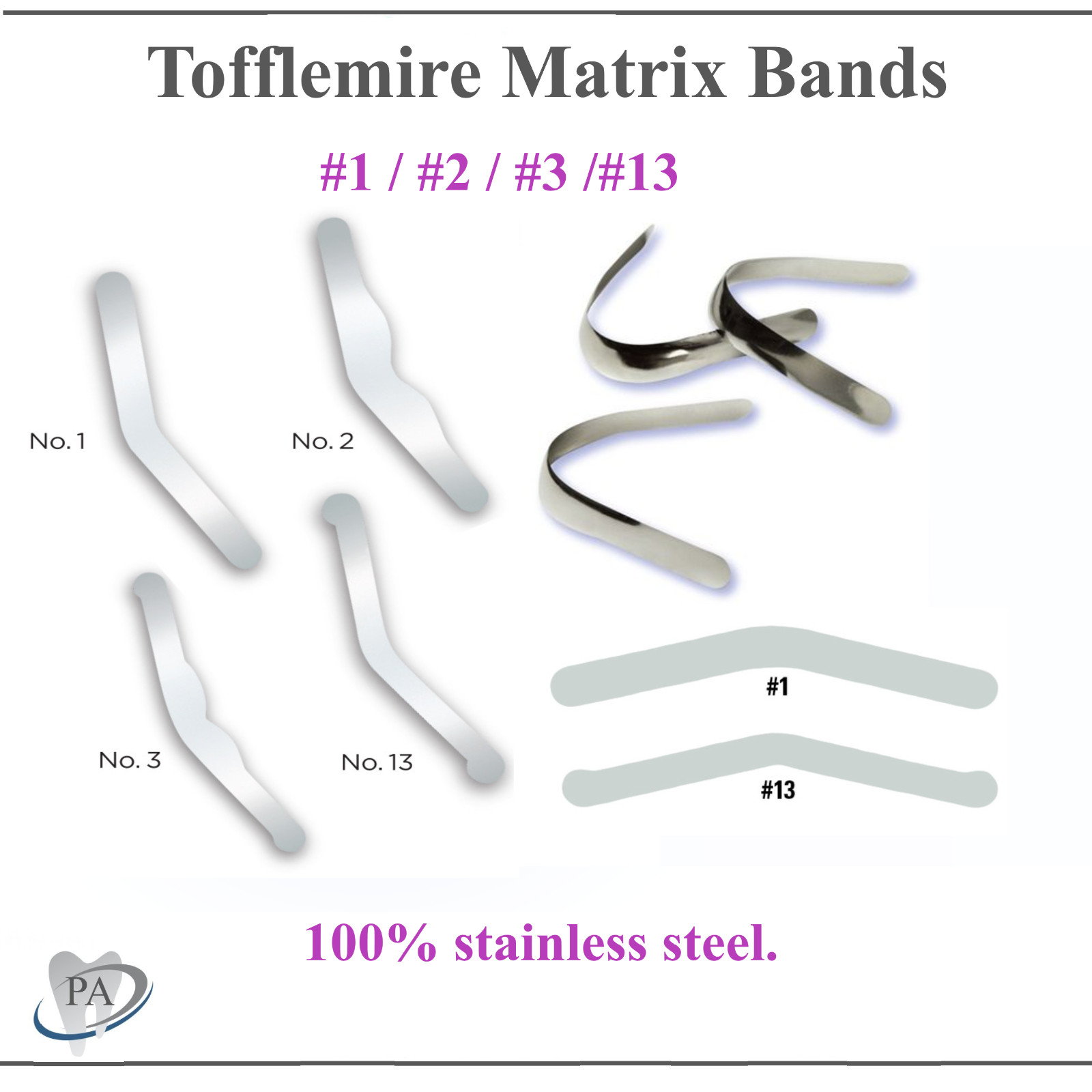 Dental Tofflemire Stainless Steel Matrix Bands #3 Narrow, .0015, 144/Pk or 12/Pk