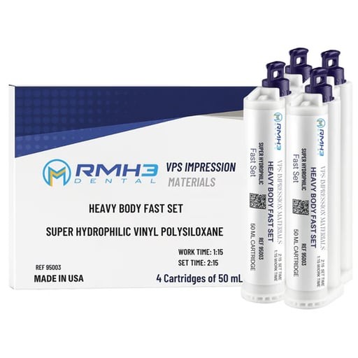 RMH3 Dental VPS Heavy Body Impression Material, Fast Set, 50mL Cartridges, 4/Pk