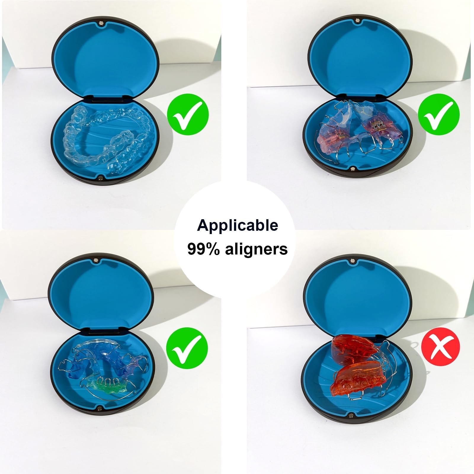 Maoerdental 2PCS Retainer Case Compatible with 2 Pack Black + Blue Silicone