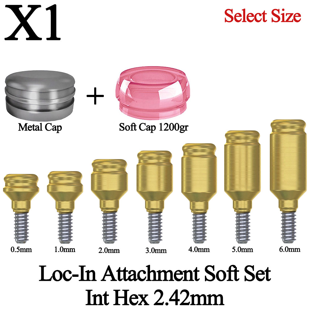 1x Dental Loc In Attach ment Soft Set Int hex 2.42mm Fixture Cap Housing