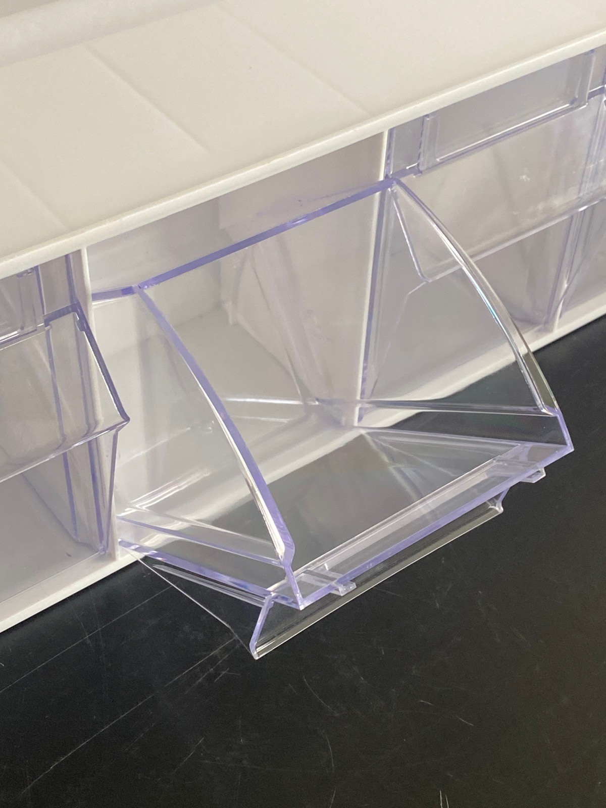 Used (2) QUANTUM 5-Compartment Tip-Out Bin Organizer White 23-3/4” L QTB305