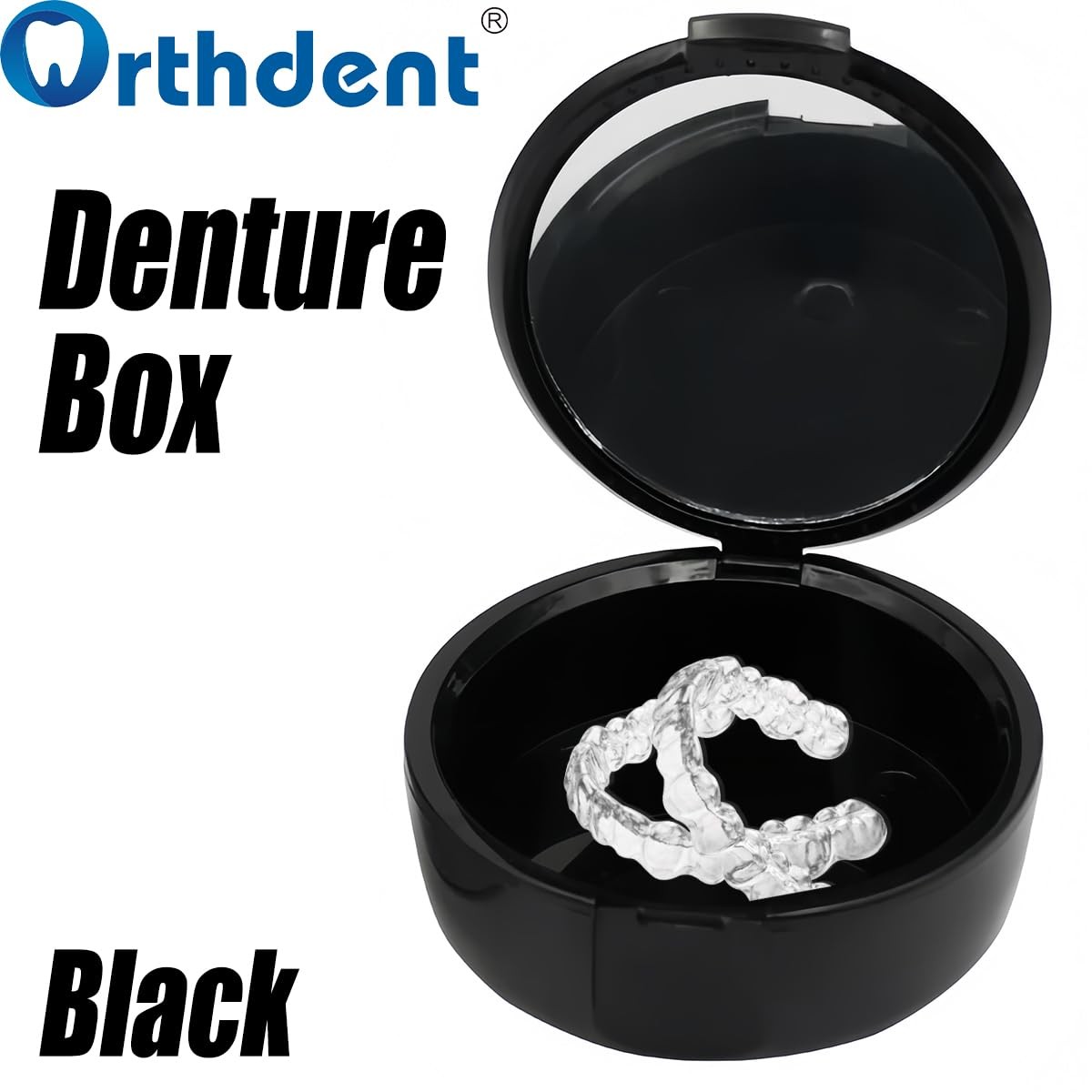 Denture Box Retainer Case Orthodontic with Mirror Black