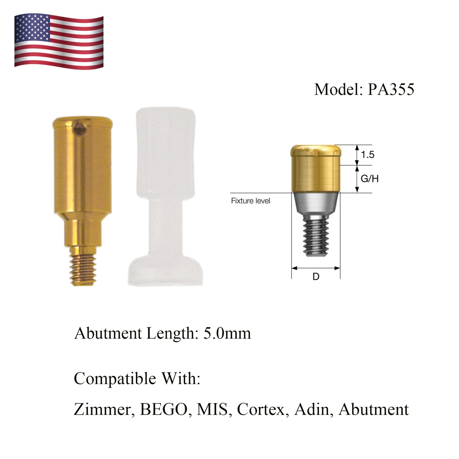 Dental 3.5/4.5mm Locator Attachment For Zimmer Screw-Vent system Abutment
