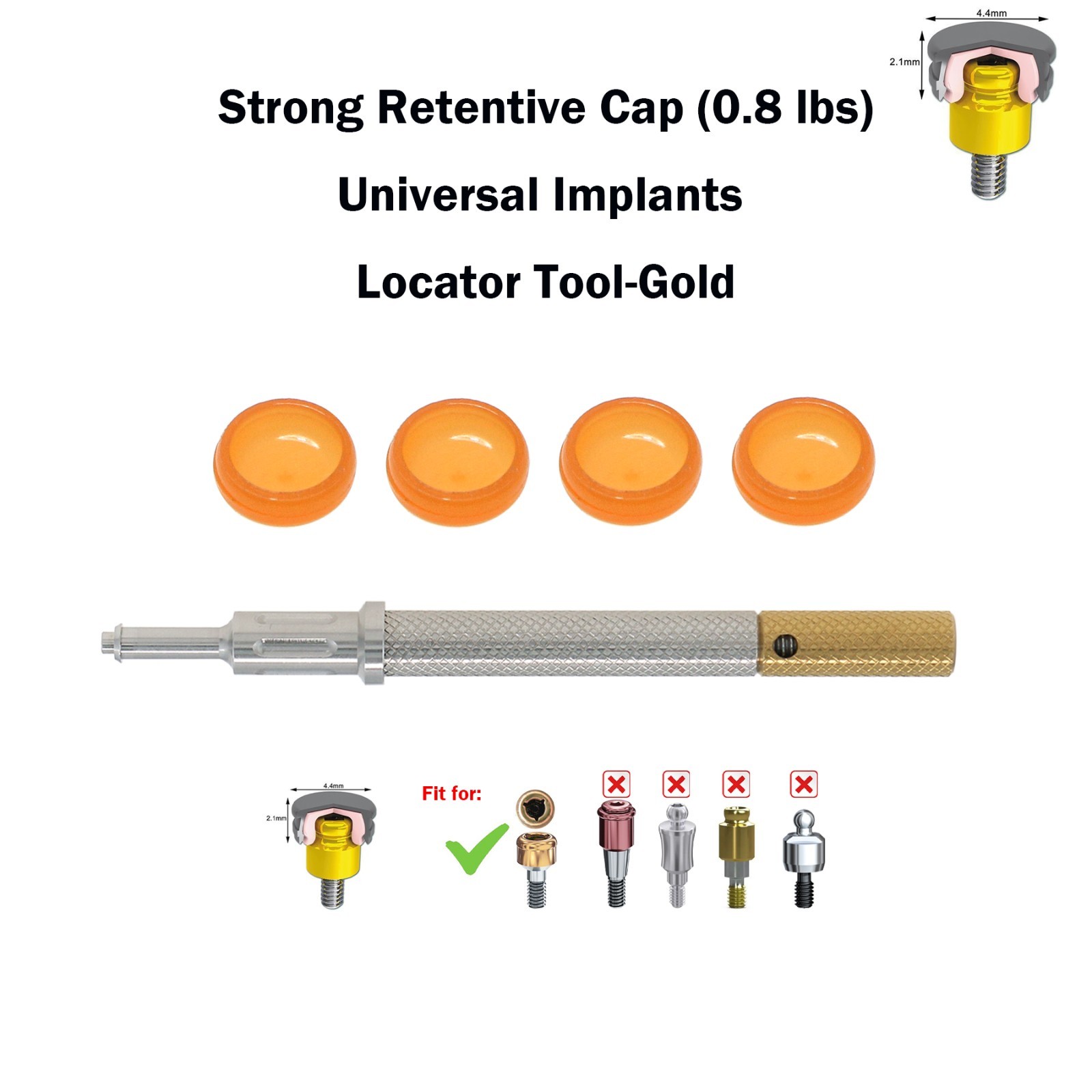 US Zimmer TSV 3.5 Tapered Screw-Vent 1mm GH Implant Overdenture Locator Abutment