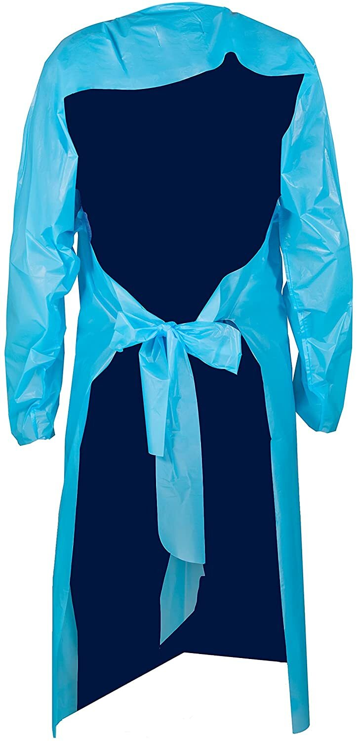 Disposable CPE 35 GSM Gown, Polyethylene Medical Isolation Gowns with Thumb-loop