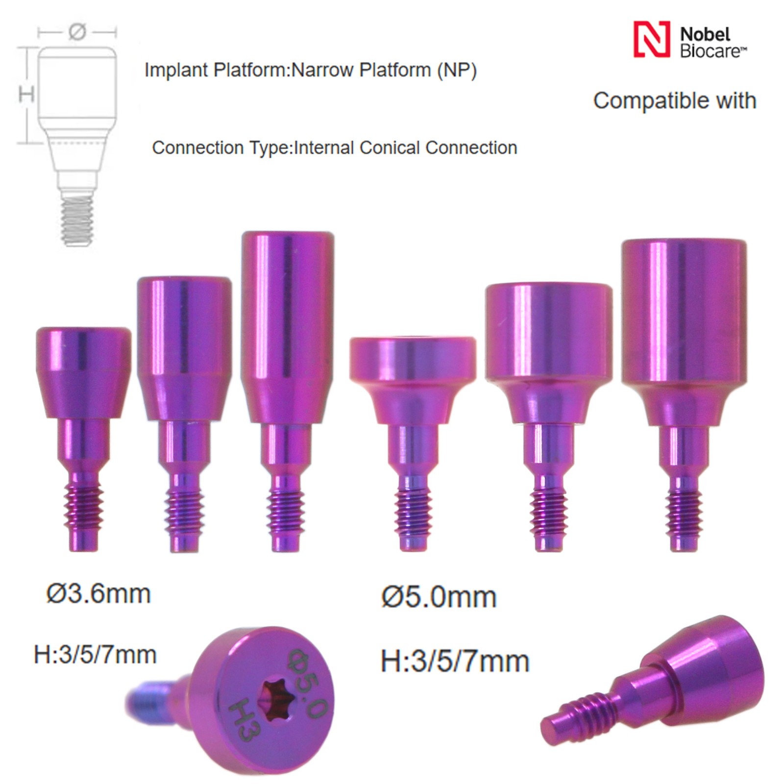 US Nobel Biocare Implant Healing Abutment Cap Internal Conical Connection NP/RP