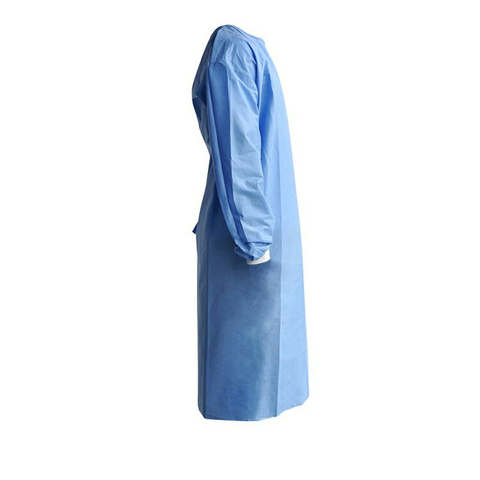 Disposable Protective Isolation Gown Blue Knitted Cuffs AAMI PB70:2012 Level 2