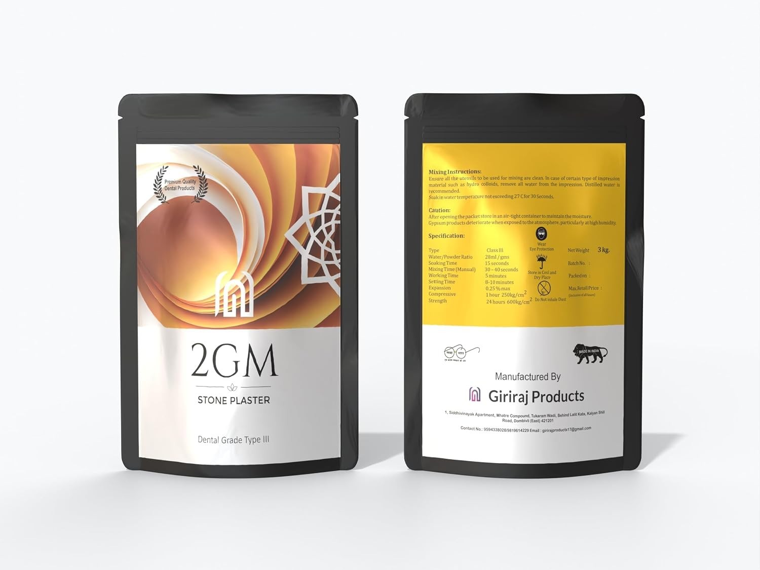 Dental Yellow Stone Gypsum Powder Type III 1Kg for Casting Models