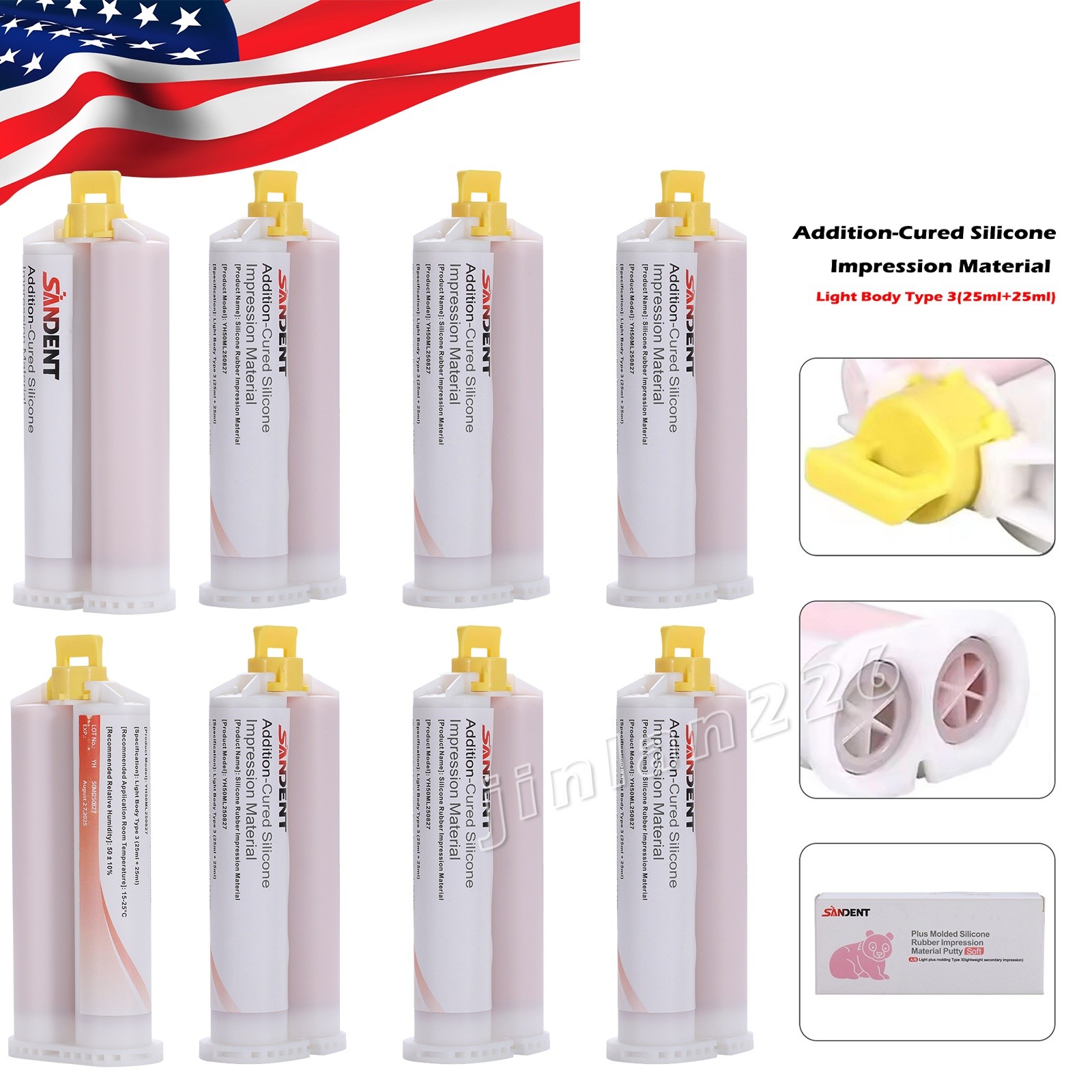 8 X Impression Material Cartridge 50ml Light Body Rapid Set + 40 Mix Tips