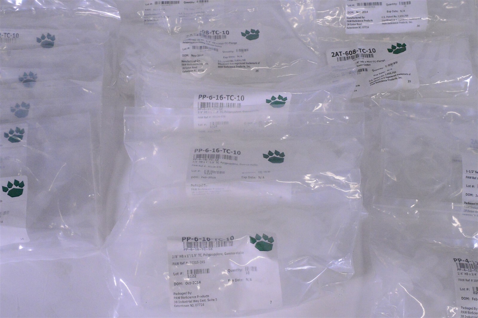 Lot of PAW BioScience Polypropylene Gaskets Mini-TC Caps Gamma-Stable