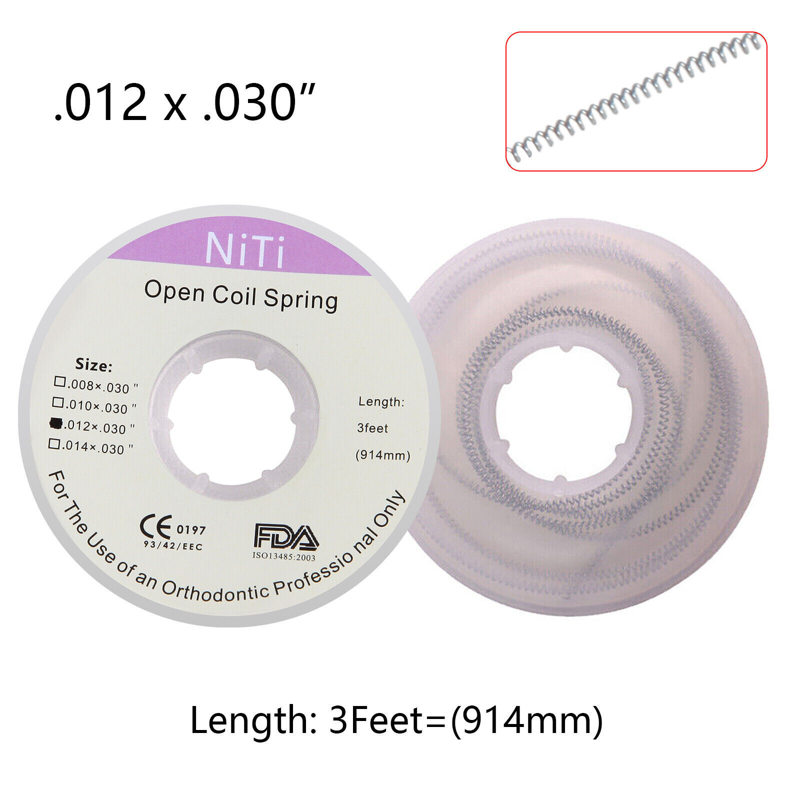 Dental Orthodontic Niti Open Coil Spring Spool Dia. 012 *030 ” inch 914mm 3 Feet