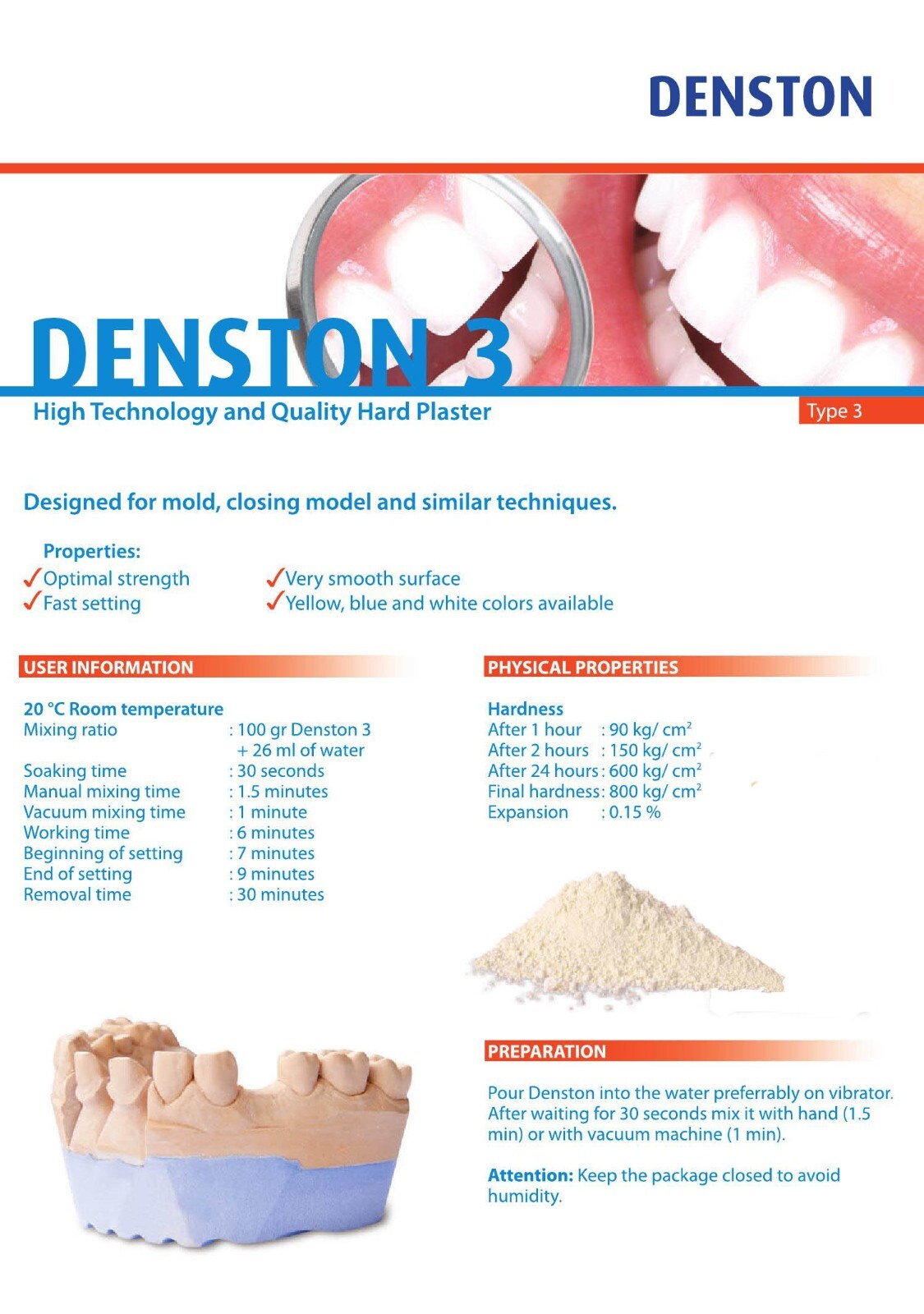 Dental Lab Yellow Powder Type 3 mold/ Hard Plaster Strength 4 Lbs Cheap Price
