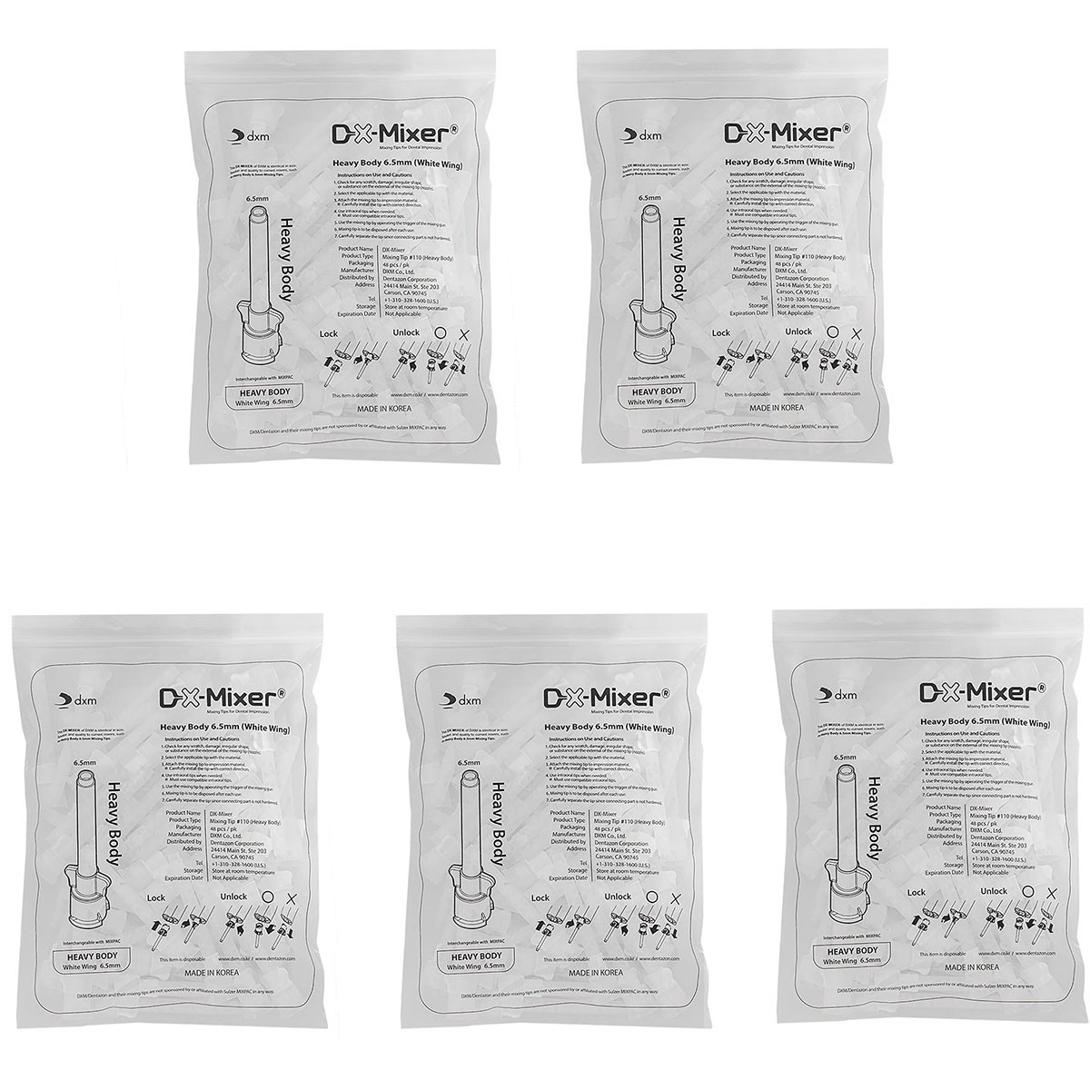 5Pack DX-Mixer Dental Mixing Tips Impression Material Heavy Body 6.5mm