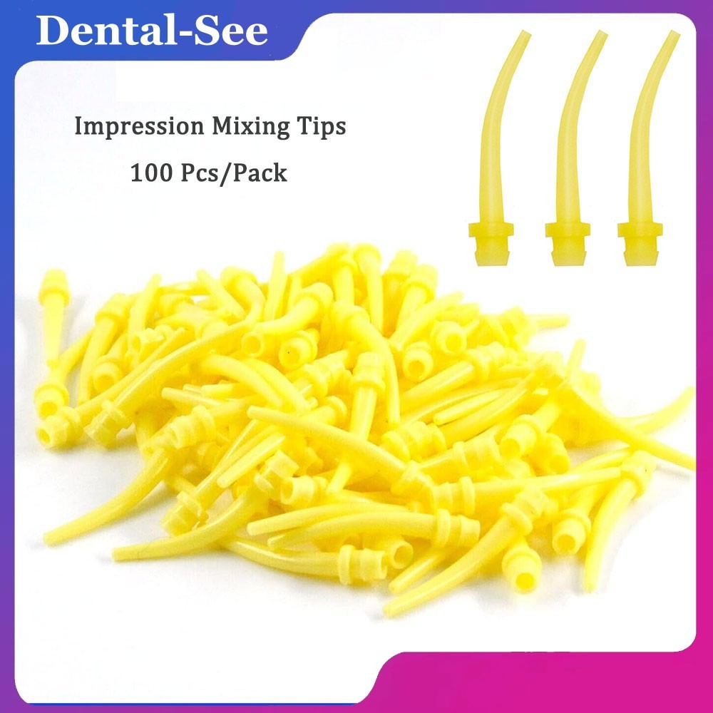 1/100Pcck Dental Disposable Intra Oral Impression Mixing Tips Yellow Mixers