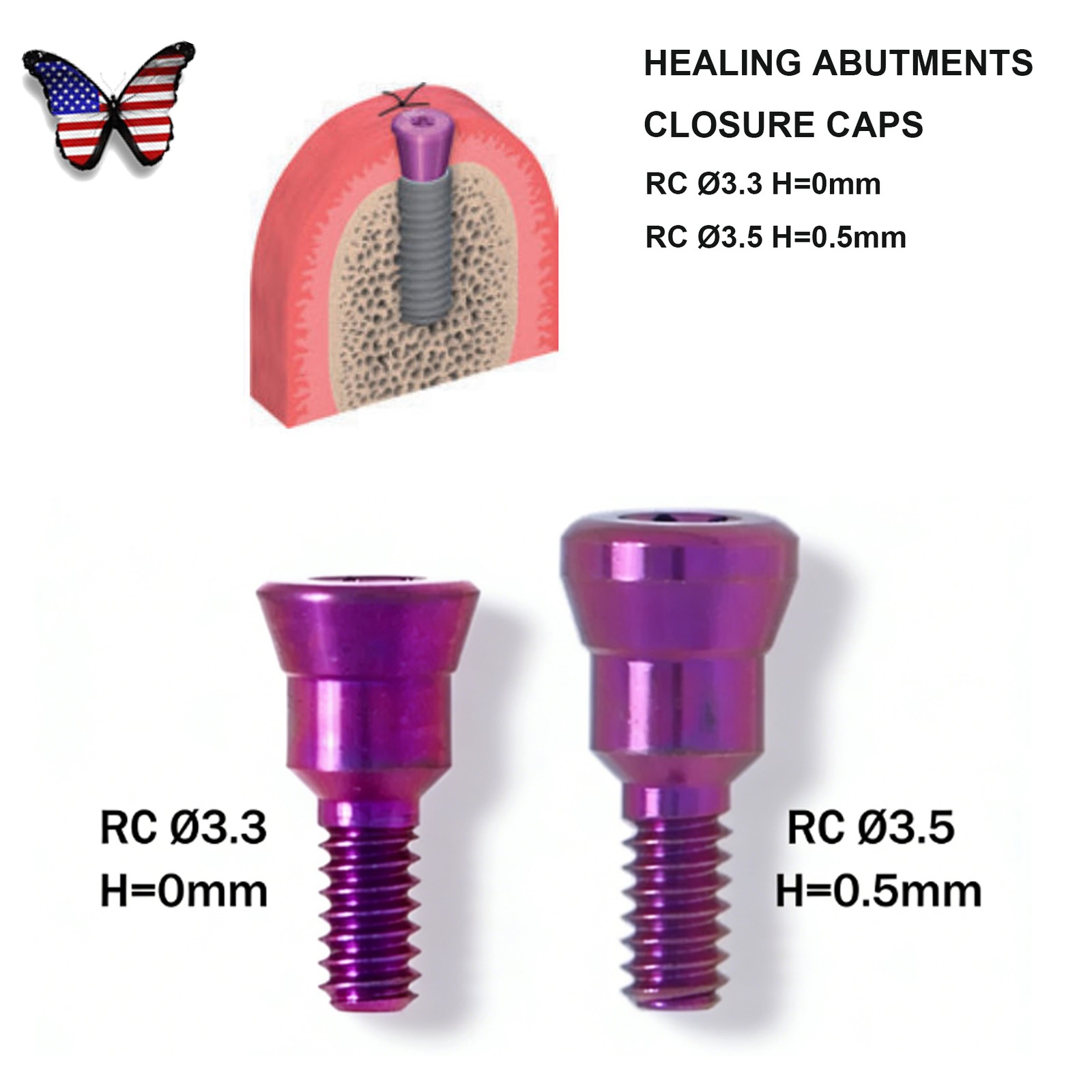 US Dental NC/RC Healing Abutment Closure Cap Bone Level Titanium Fits Straumann