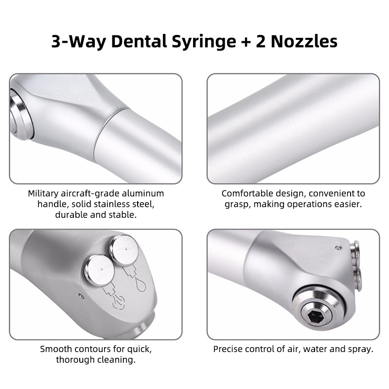 Dental Air Water Spray Gun 2 Nozzles Tips Tubes 3 Way Syringe Handpiece