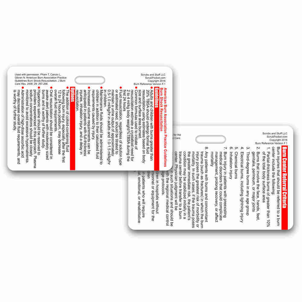 ABA Burn Care Guidelines & Referral Criterria Horz Badge ID PockeCard Nurse EMT