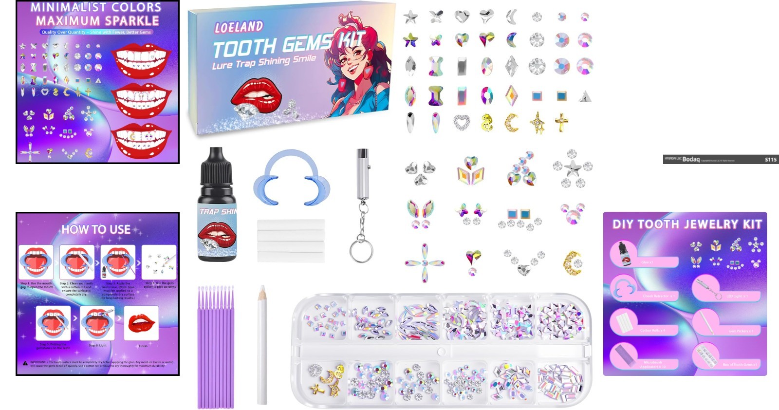 Professional Tooth Gem Starter Set – 22 Shapes, 3 Colors for Unique Smiles