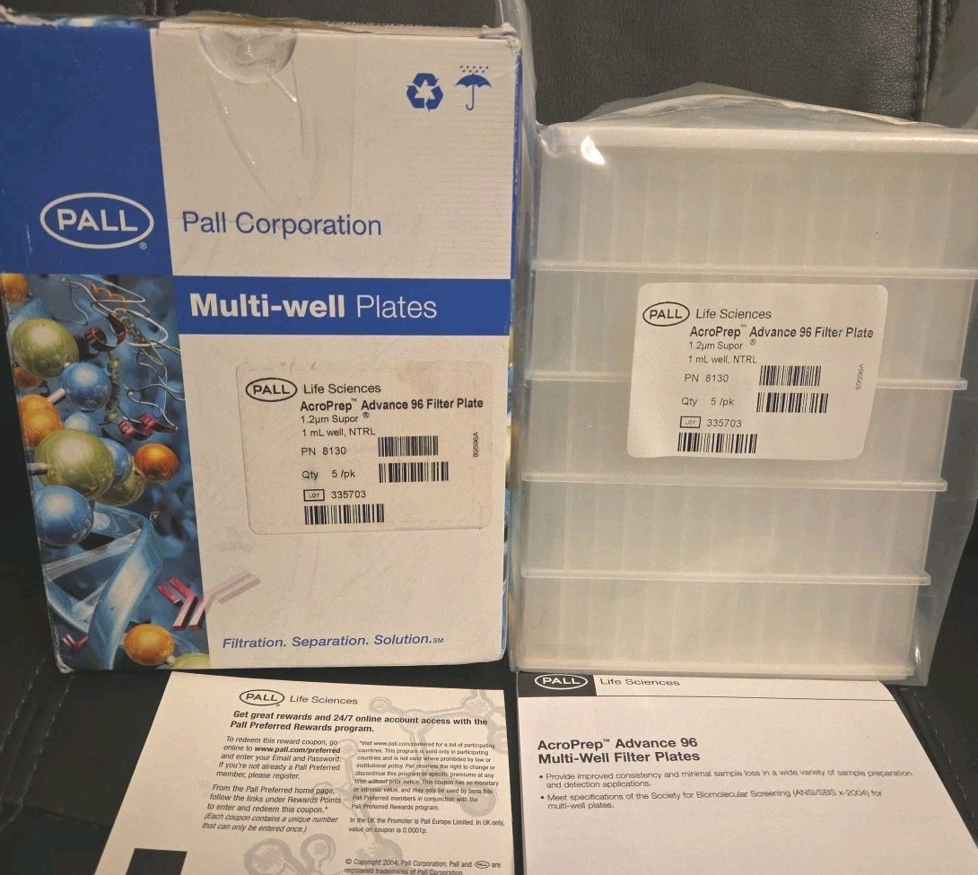 Pall Life Sciences PN 8130 AcroPrep Advance 96 Filter Plate 1.2 um 1mL Well 5PK