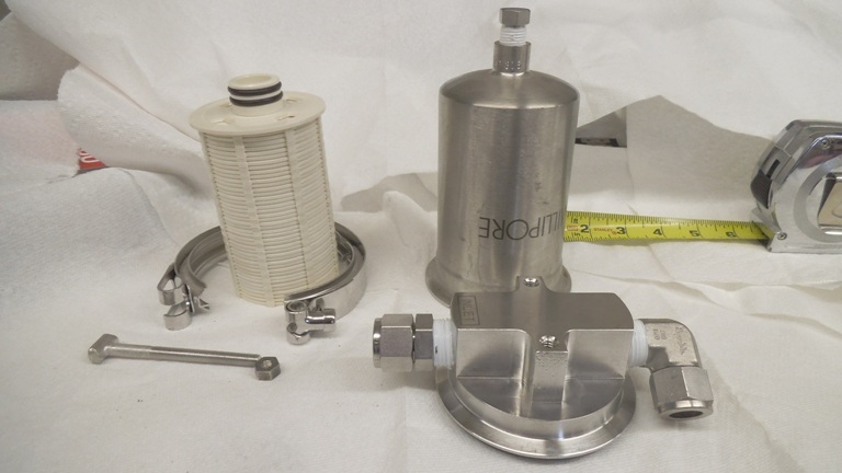 Millipore Stainless 40 stack filter housing, 150 PSI, with clamp, filter, used