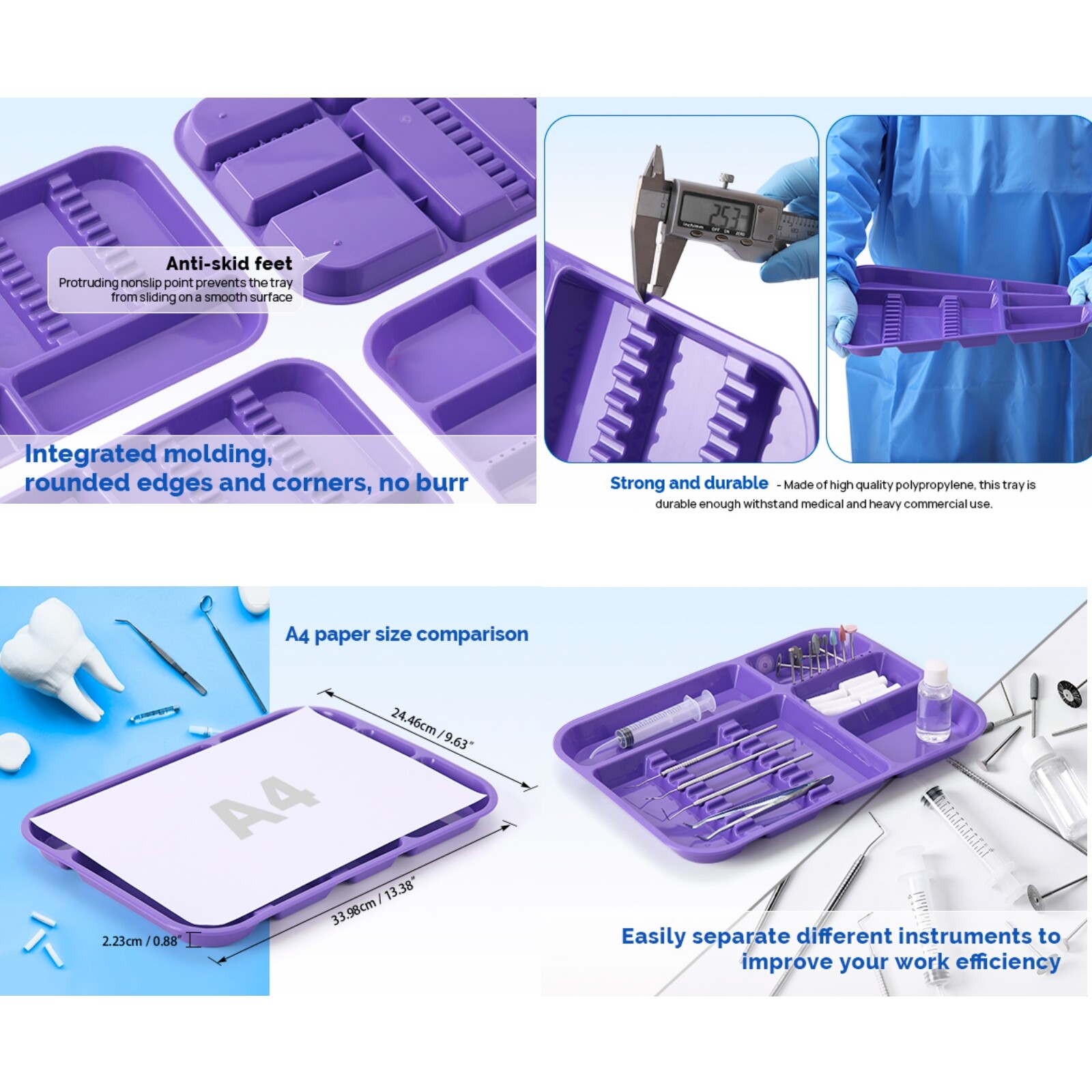 JMU Dental Instrument Tray Autoclavable Plastic Divided Trays Size B for Medical