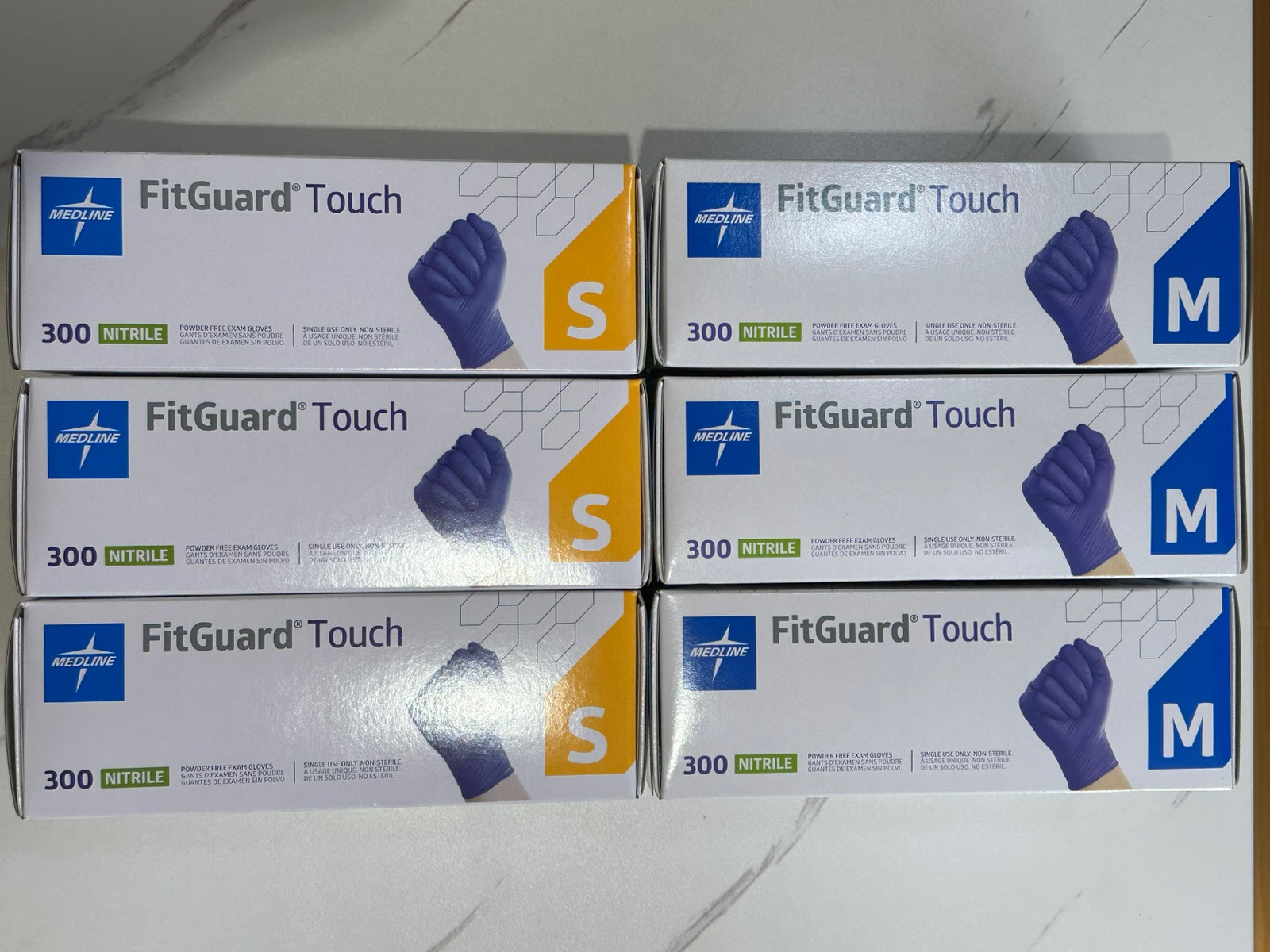 6x MEDLINE FitGuard Touch Nitrile Exam Gloves, Size-S & M, 300/Box Total 1800