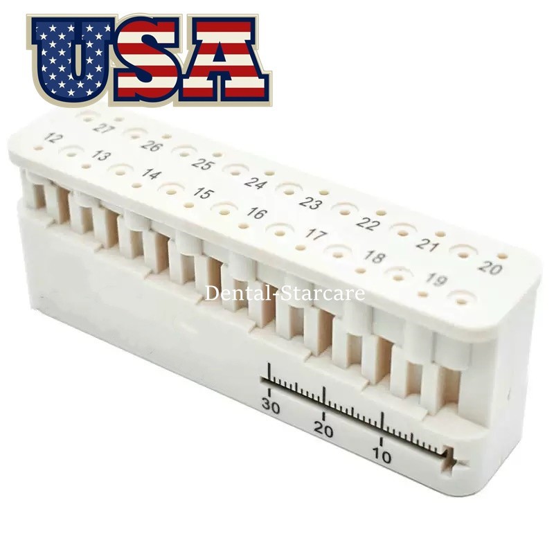 Dental Endo Block File & Bur Holder with Measuring Ruler White Autoclavable USA