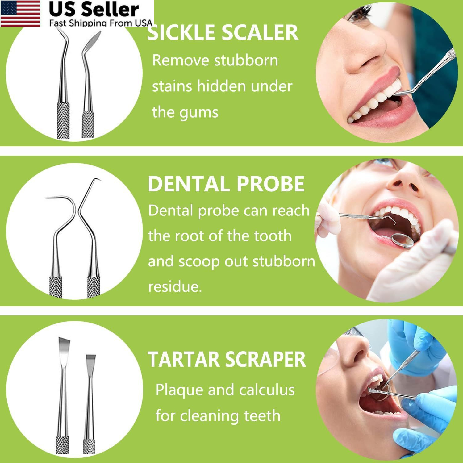 PARYUNGR Dental Tools, Professional Teeth Cleaning 5 Piece Assortment, Silver