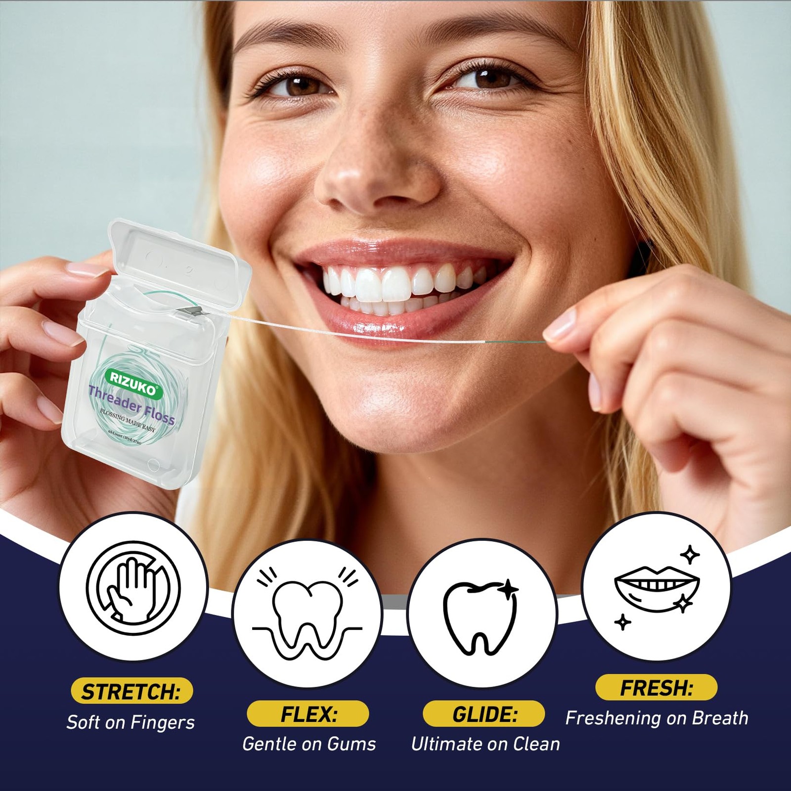 Threader Floss,2-in-1 Dental Floss for 65 Count(Pack of 2), Green+white