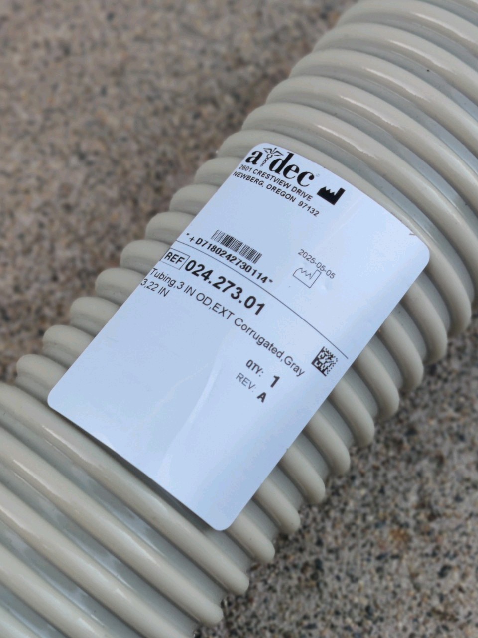 Adec Tubing 3 IN OD, EXT Corrugated, Gray, Length 21.5″, REF# 024.273.01