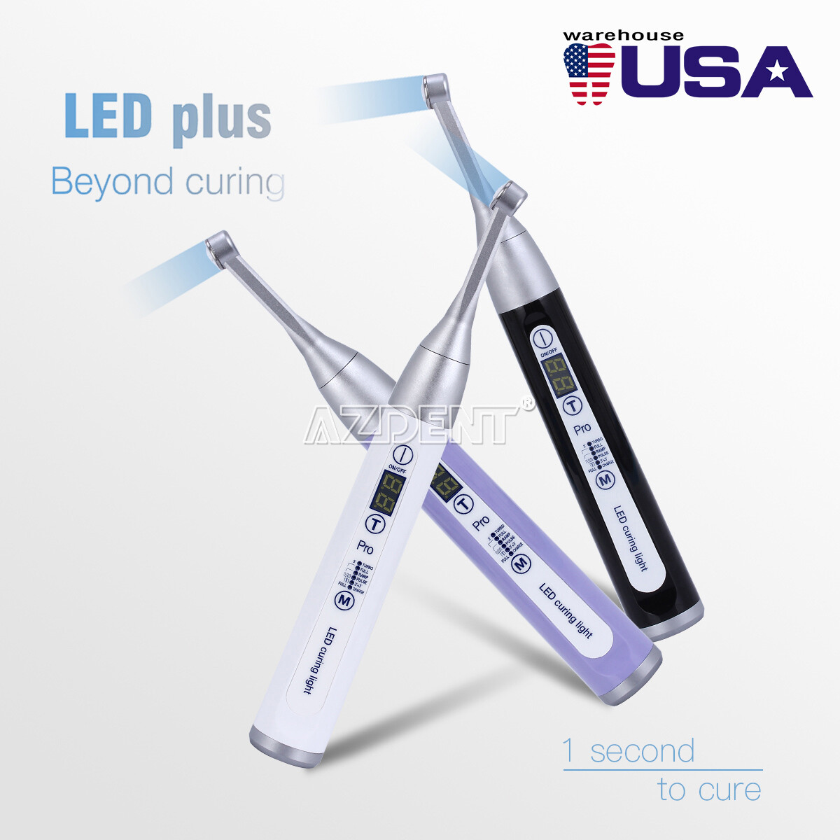 AZDENT Dental Wireless LED Curing Light Lamp 1 Sec Curing Wide Spectrum 1800mw