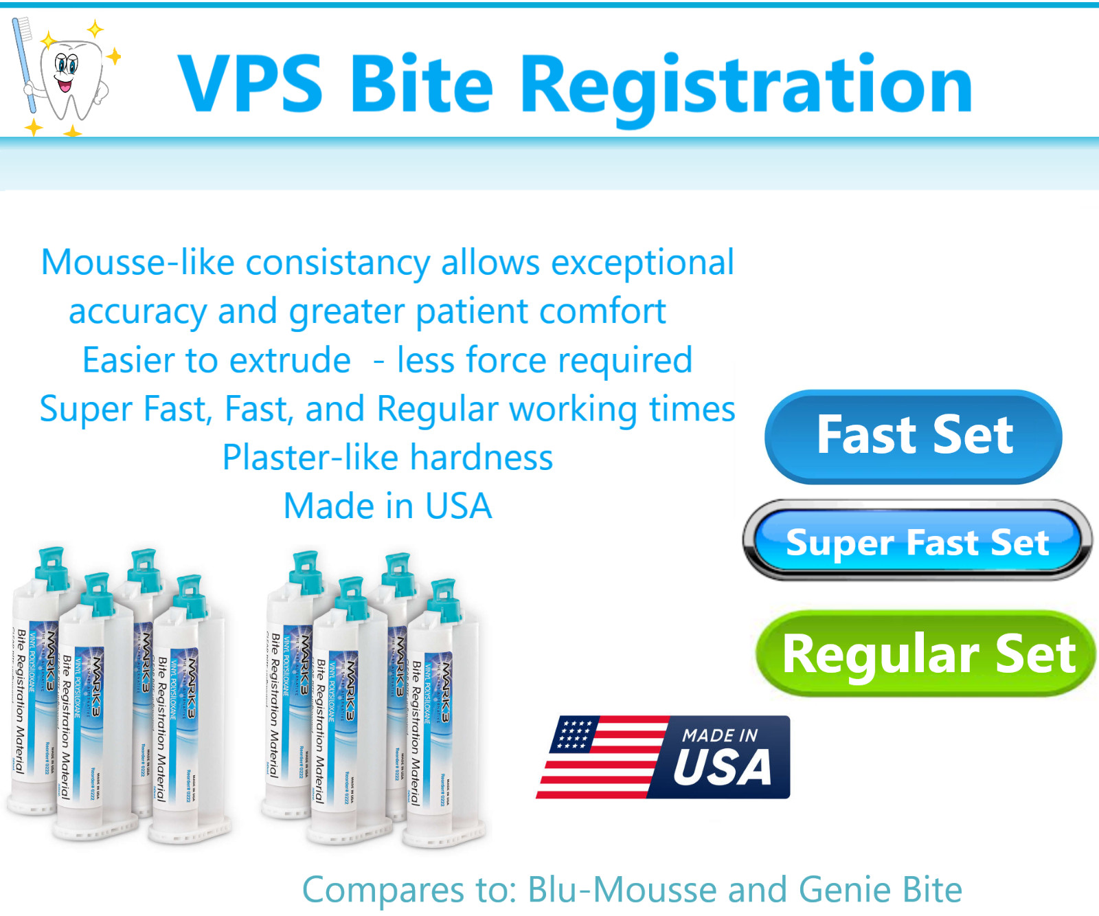 Dental VPS Impression Material Bite Registration FAST or REGULAR Set, Mark3 USA