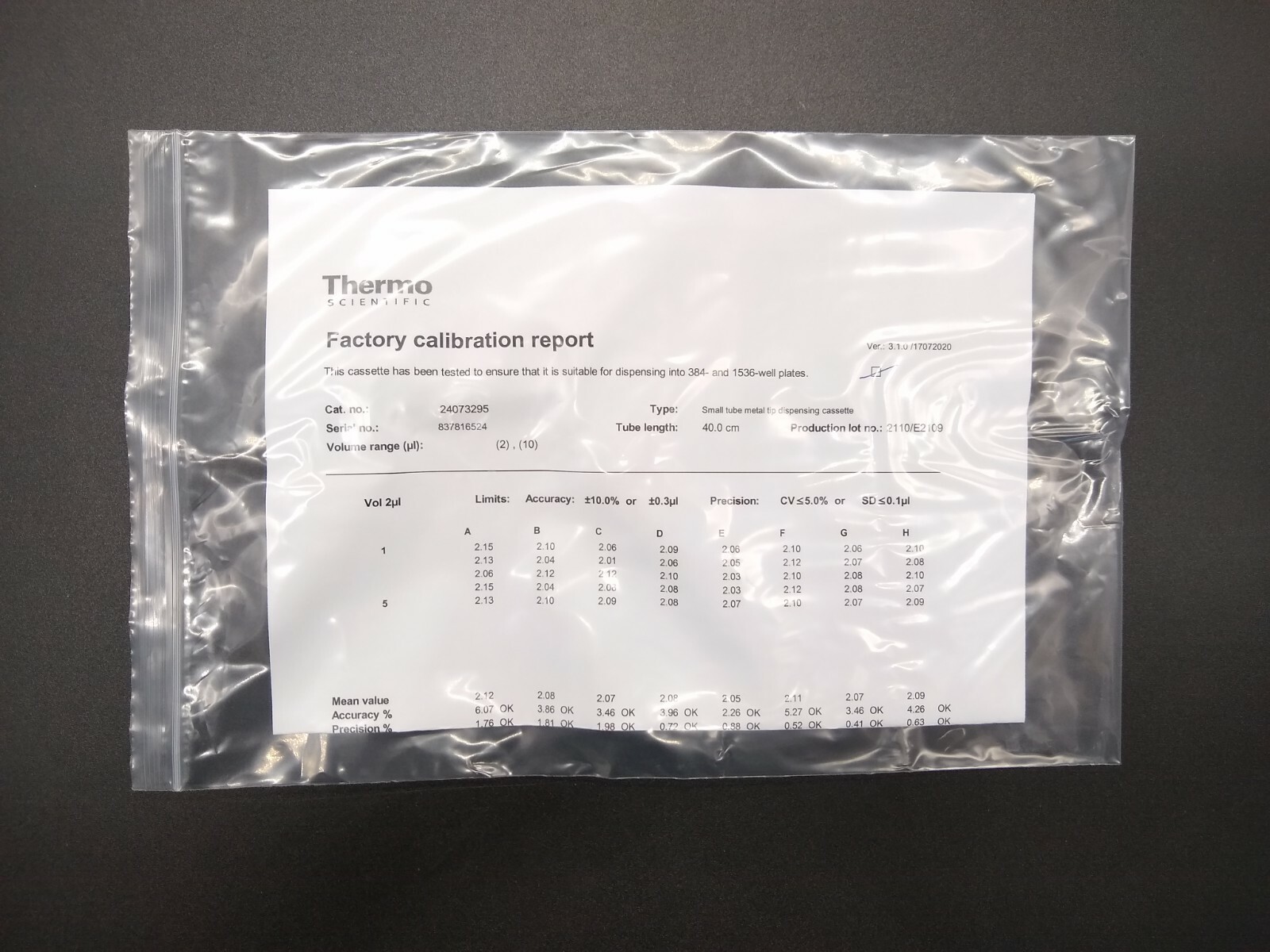 Thermo Scientific 24073295 Small Tube Metal Tip Dispensing Cassette Multidrop