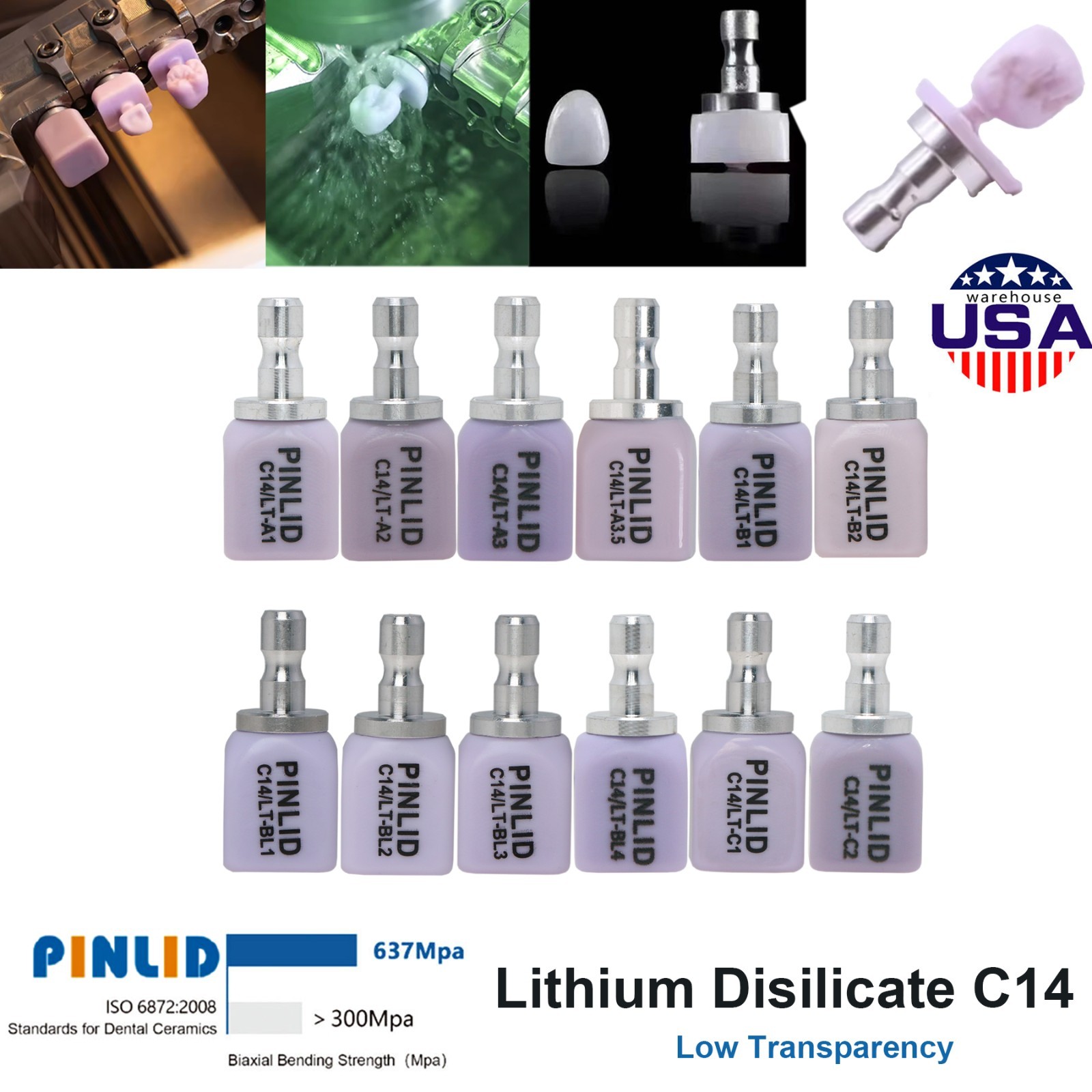 US Dental Lithium Disilicate Glass Ceramic Blocks CEREC Veneer Crown C14 CAD/CAM