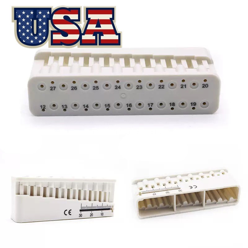 Dental Endo Block File & Bur Holder with Measuring Ruler White Autoclavable USA