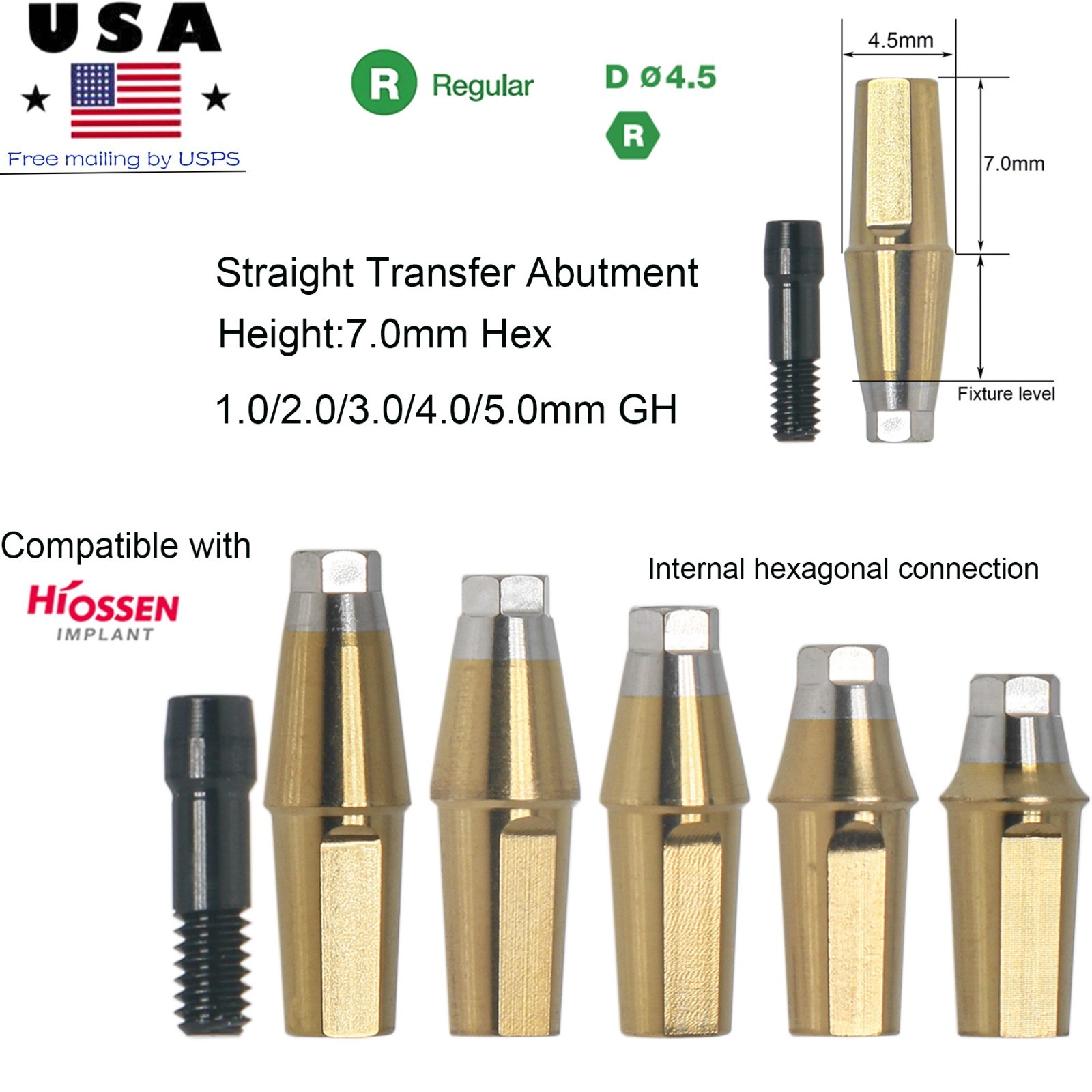 Dental Straight Transfer Abutment TI Compatible with Osstem Hiossen Mini/Regular