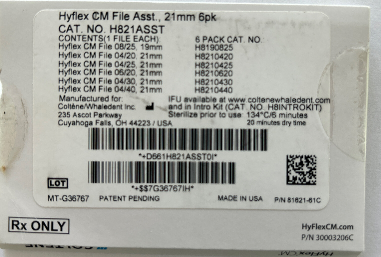 Coltene HyFlex CM File Asst Pack, 21mm Lot Of 2 Pks