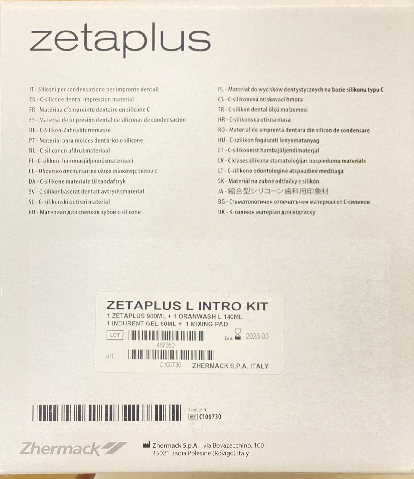 Zhermack Zeta Plus Putty Full Kit 900ml Putty + 140ml Oranwash+60ml Catalyst Gel