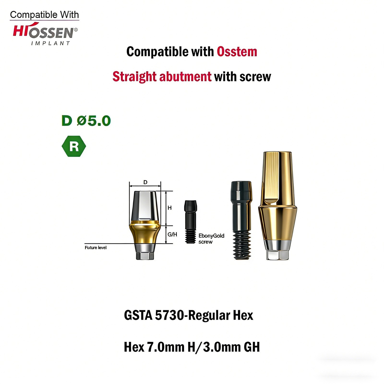 1pc Dental Titanium Straight Abutment Ti Cemented Abutment for Osstem Hiossen TS