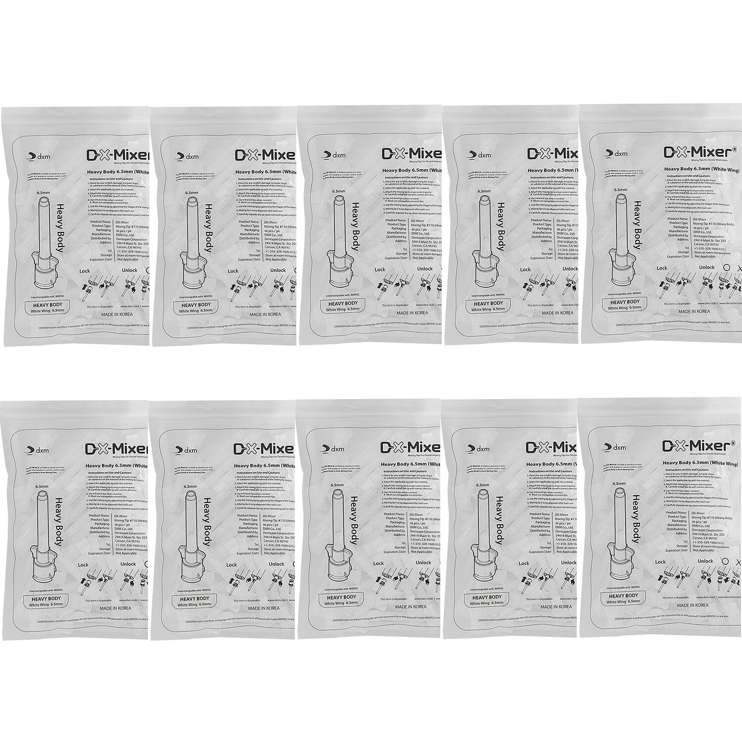 480pcs DX-Mixer Mixing Tips Dental Impression Heavy Body 6.5mm White Wing FDA