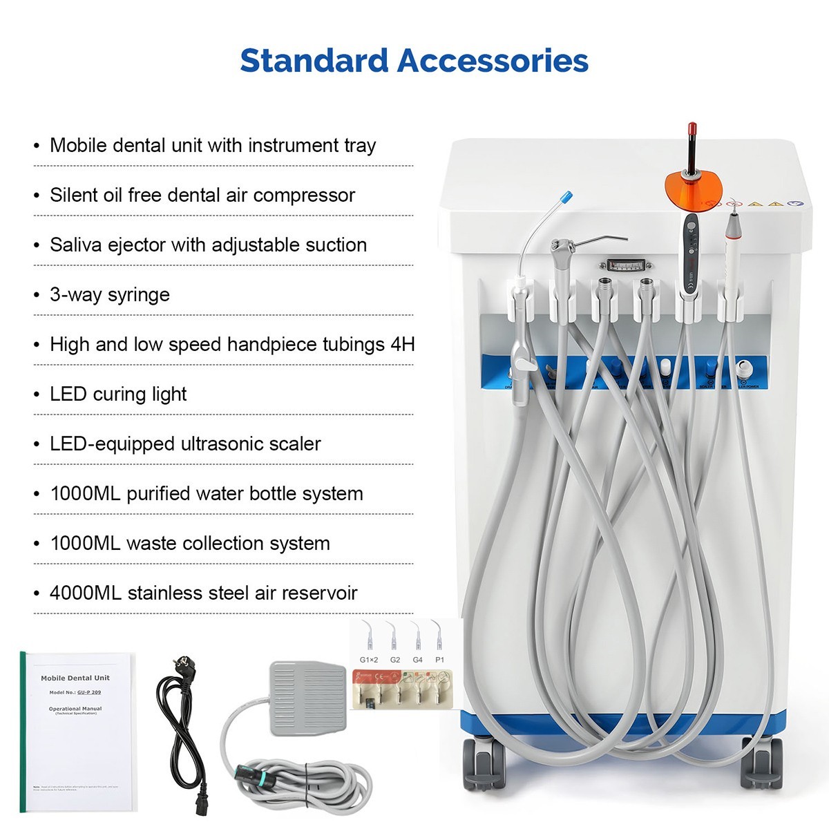 GU-P209 Dental Mobile Delivery Cart Treatment Unit Air Compressor Suction FDA