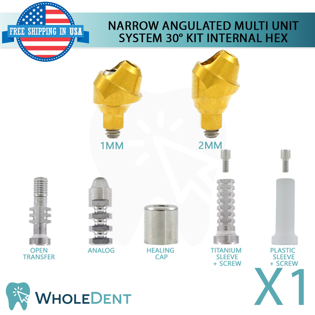 1x Dental Angulated 30° Multi Unit 1.6 Prosthetic Kit Slim Platform Int Hex 2mm