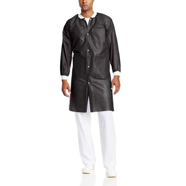 Extra-Safe Lab Coats – Black Medium 10/Pk. Knee-Length, Light-Weight