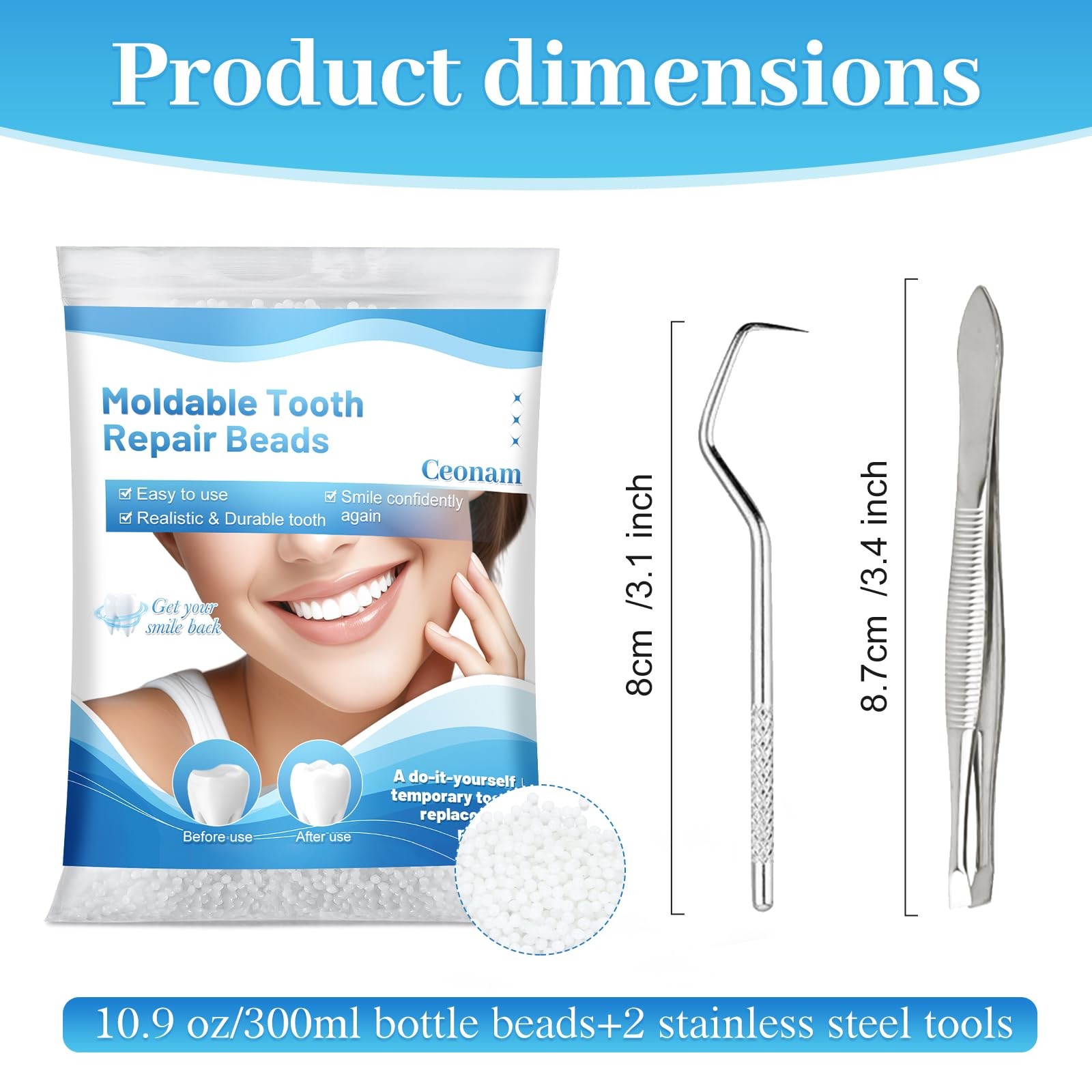 10.9oz Tooth Repair Beads – Teeth Replacement Kit for Temporary White