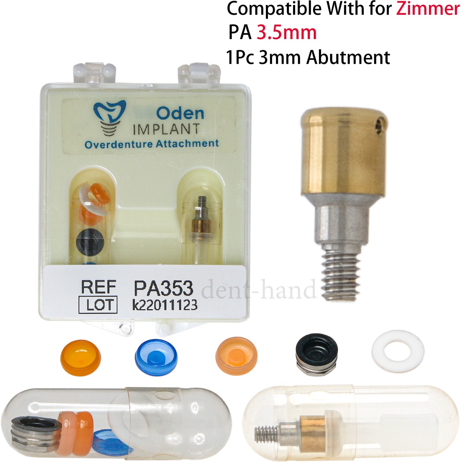 Dental Attachment Abutments PAØ3.5mm & Male Cap Tool for Zimmer AH=3/4/5mm