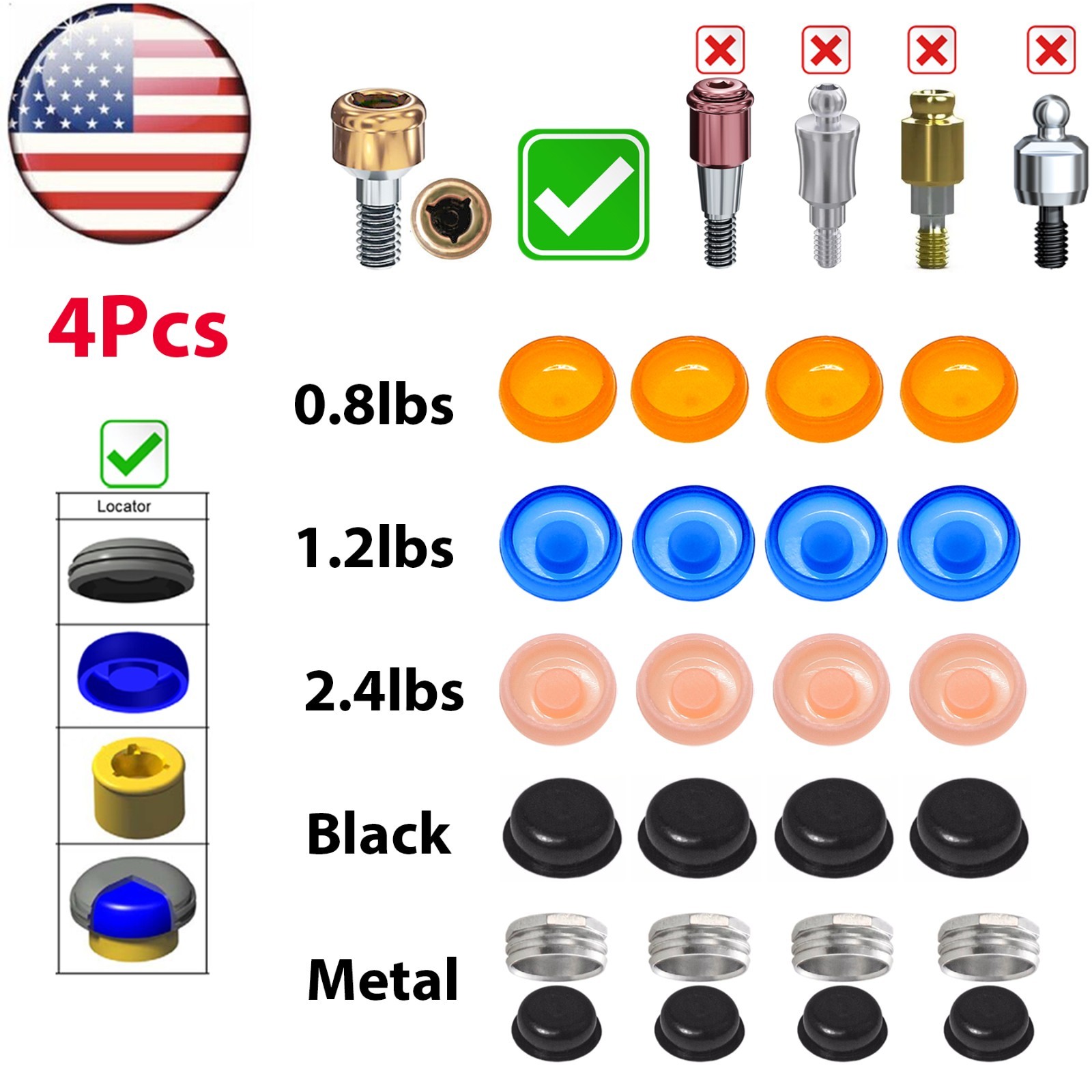 US Dental Overdenture Locator Core Tool Strong Retention Cap For Implant Inserts