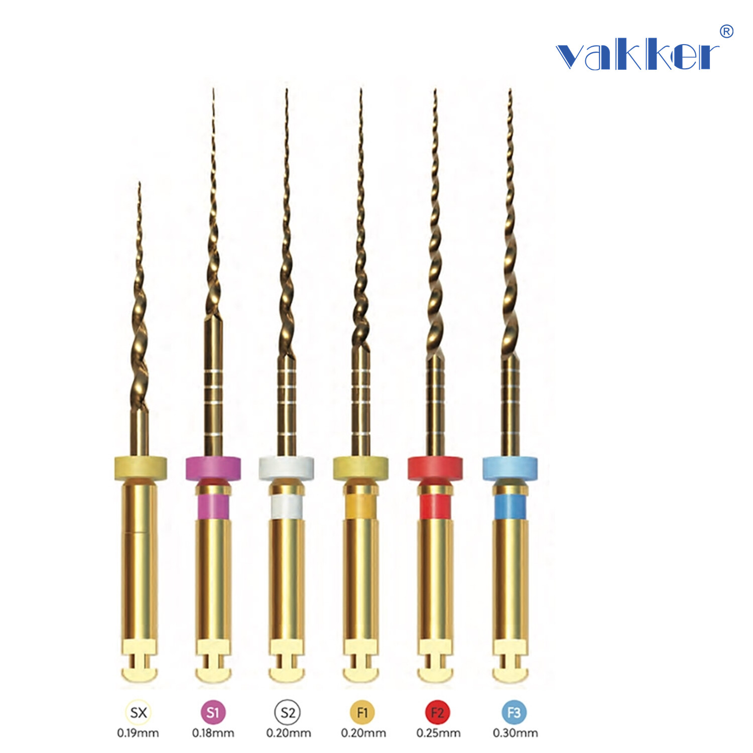 6/pk Vakker Dental Endo Rotary Files NITI Gold Taper Files Assorted 21/25/31mm